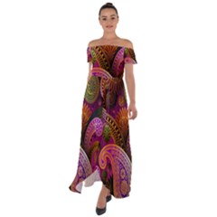 Paisley Pattern, Abstract Colorful, Texture Background, Hd Off Shoulder Open Front Chiffon Dress by nateshop