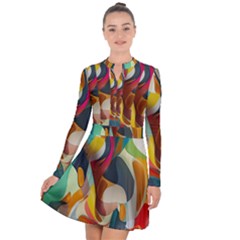 Pattern Calorful Long Sleeve Panel Dress by nateshop