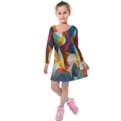 Pattern Calorful Kids  Long Sleeve Velvet Dress by nateshop