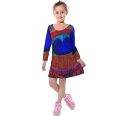 Peacock-feathers,blue 1 Kids  Long Sleeve Velvet Dress by nateshop