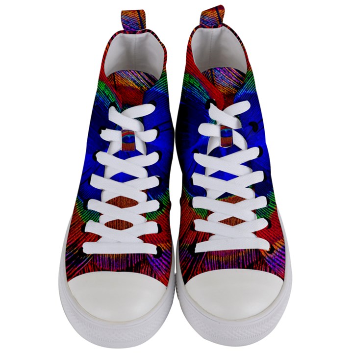 Peacock-feathers,blue 1 Women s Mid-Top Canvas Sneakers