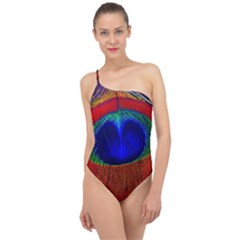 Peacock-feathers,blue 1 Classic One Shoulder Swimsuit