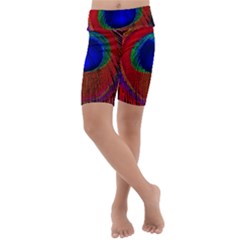 Peacock-feathers,blue 1 Kids  Lightweight Velour Cropped Yoga Leggings