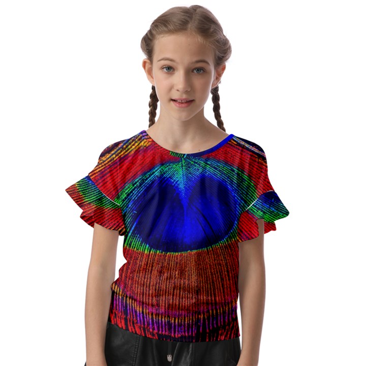 Peacock-feathers,blue 1 Kids  Cut Out Flutter Sleeves