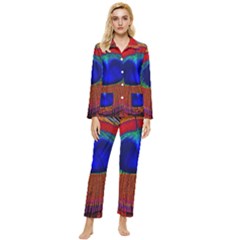 Peacock-feathers,blue 1 Womens  Long Sleeve Velvet Pocket Pajamas Set by nateshop