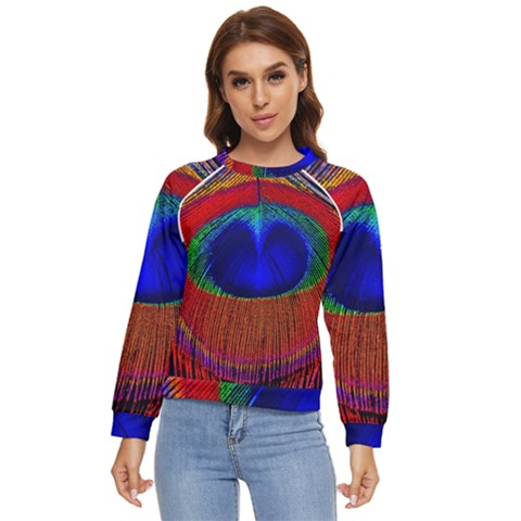 Peacock-feathers,blue 1 Women s Long Sleeve Raglan T-shirt by nateshop