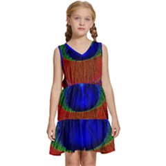 Peacock-feathers,blue 1 Kids  Sleeveless Tiered Mini Dress by nateshop