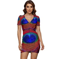 Peacock-feathers,blue 1 Low Cut Cap Sleeve Mini Dress by nateshop