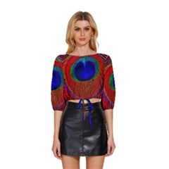 Peacock-feathers,blue 1 Mid Sleeve Drawstring Hem Top by nateshop