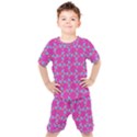 Winged Mutant Sketchy Cartoon Drawing Motif Pattern Kids  T-Shirt and Shorts Set View1