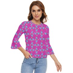 Winged Mutant Sketchy Cartoon Drawing Motif Pattern Bell Sleeve Top