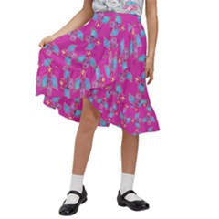 Winged Mutant Sketchy Cartoon Drawing Motif Pattern Kids  Ruffle Flared Wrap Midi Skirt by dflcprintsclothing