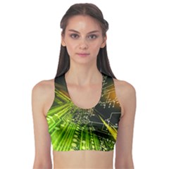 Machine Technology Circuit Electronic Computer Technics Detail Psychedelic Abstract Pattern Fitness Sports Bra by Sarkoni