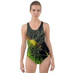 Machine Technology Circuit Electronic Computer Technics Detail Psychedelic Abstract Pattern Cut-out Back One Piece Swimsuit by Sarkoni