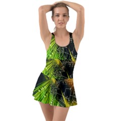 Machine Technology Circuit Electronic Computer Technics Detail Psychedelic Abstract Pattern Ruffle Top Dress Swimsuit by Sarkoni