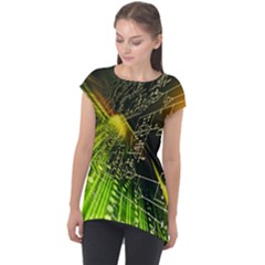 Machine Technology Circuit Electronic Computer Technics Detail Psychedelic Abstract Pattern Cap Sleeve High Low Top by Sarkoni