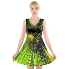 Machine Technology Circuit Electronic Computer Technics Detail Psychedelic Abstract Pattern V-neck Sleeveless Dress by Sarkoni