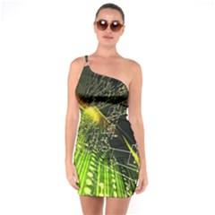 Machine Technology Circuit Electronic Computer Technics Detail Psychedelic Abstract Pattern One Shoulder Ring Trim Bodycon Dress by Sarkoni