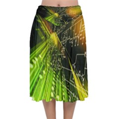 Machine Technology Circuit Electronic Computer Technics Detail Psychedelic Abstract Pattern Velvet Flared Midi Skirt by Sarkoni