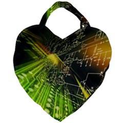 Machine Technology Circuit Electronic Computer Technics Detail Psychedelic Abstract Pattern Giant Heart Shaped Tote by Sarkoni