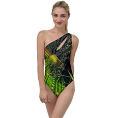 Machine Technology Circuit Electronic Computer Technics Detail Psychedelic Abstract Pattern To One Side Swimsuit by Sarkoni