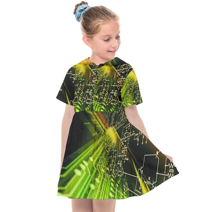 Machine Technology Circuit Electronic Computer Technics Detail Psychedelic Abstract Pattern Kids  Sailor Dress