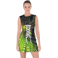 Machine Technology Circuit Electronic Computer Technics Detail Psychedelic Abstract Pattern Lace Up Front Bodycon Dress by Sarkoni