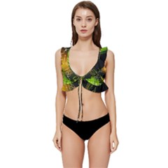 Machine Technology Circuit Electronic Computer Technics Detail Psychedelic Abstract Pattern Low Cut Ruffle Edge Bikini Top by Sarkoni