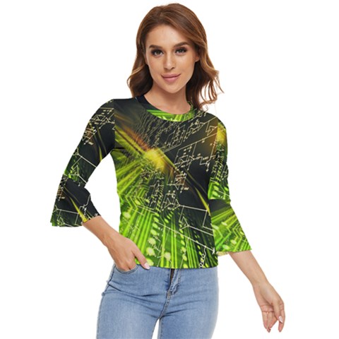 Machine Technology Circuit Electronic Computer Technics Detail Psychedelic Abstract Pattern Bell Sleeve Top by Sarkoni