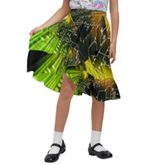 Machine Technology Circuit Electronic Computer Technics Detail Psychedelic Abstract Pattern Kids  Ruffle Flared Wrap Midi Skirt by Sarkoni