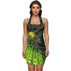 Machine Technology Circuit Electronic Computer Technics Detail Psychedelic Abstract Pattern Sleeveless Wide Square Neckline Ruched Bodycon Dress by Sarkoni