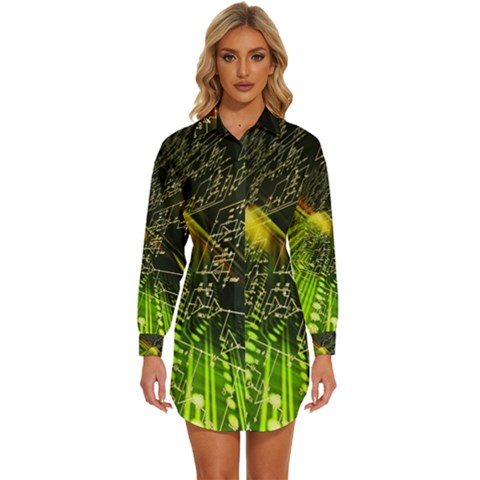 Machine Technology Circuit Electronic Computer Technics Detail Psychedelic Abstract Pattern Womens Long Sleeve Shirt Dress by Sarkoni