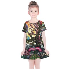 Psychedelic Funky Trippy Kids  Simple Cotton Dress by Sarkoni