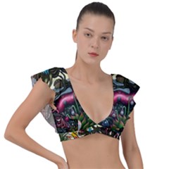 Psychedelic Funky Trippy Plunge Frill Sleeve Bikini Top by Sarkoni