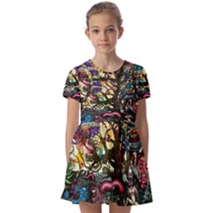 Psychedelic Funky Trippy Kids  Short Sleeve Pinafore Style Dress by Sarkoni