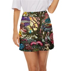 Psychedelic Funky Trippy Mini Front Wrap Skirt by Sarkoni