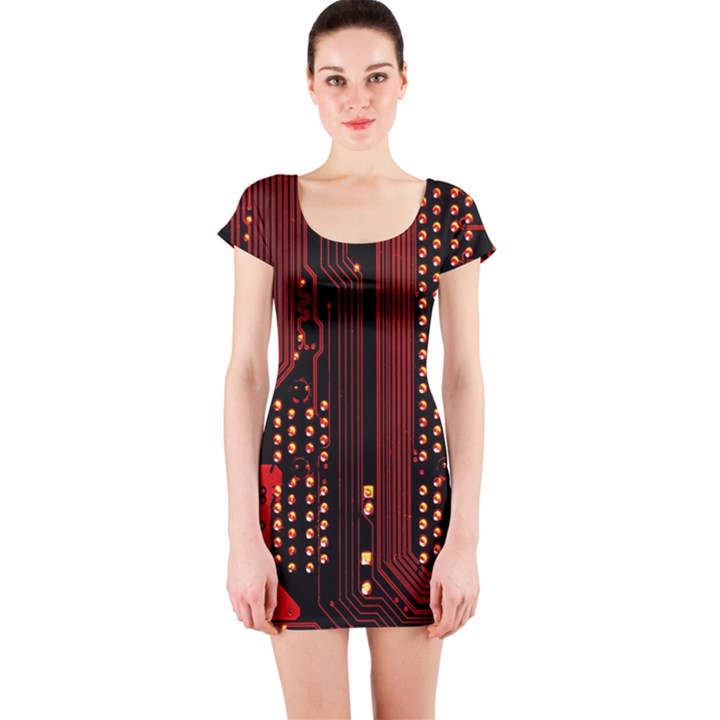 Technology Computer Circuit Short Sleeve Bodycon Dress