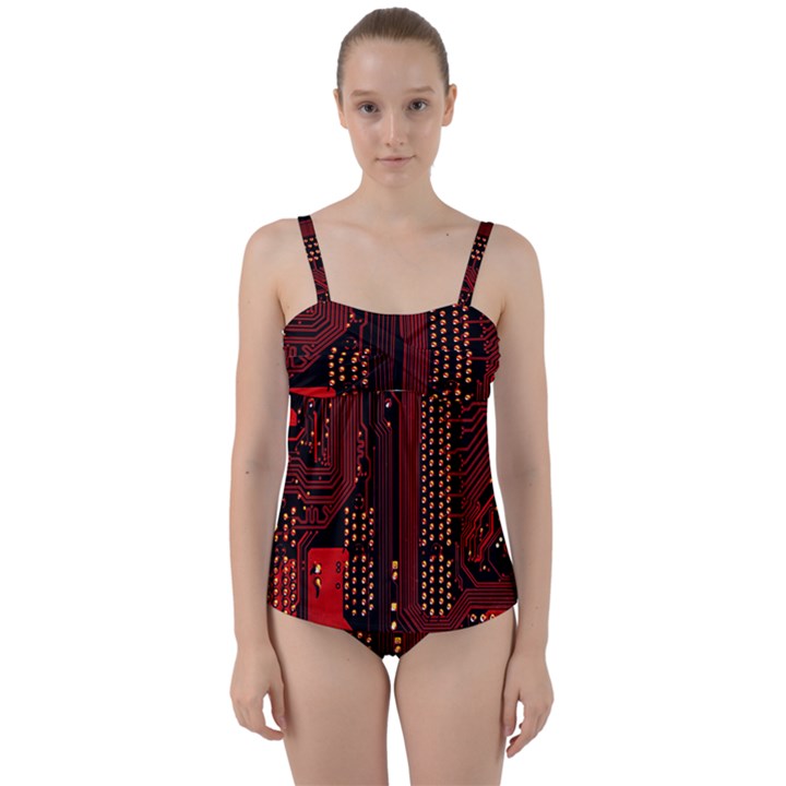 Technology Computer Circuit Twist Front Tankini Set