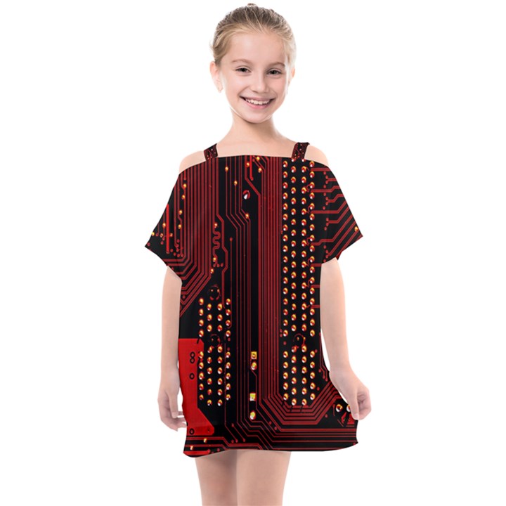 Technology Computer Circuit Kids  One Piece Chiffon Dress