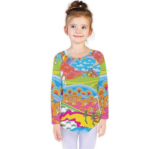 Vintage 1960s Psychedelic Kids  Long Sleeve T-shirt by Sarkoni