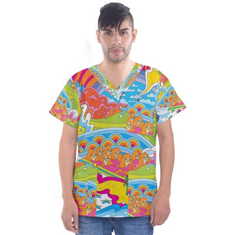 Vintage 1960s Psychedelic Men s V-neck Scrub Top by Sarkoni