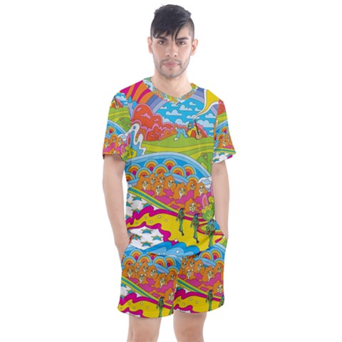 Vintage 1960s Psychedelic Men s Mesh T-shirt And Shorts Set by Sarkoni