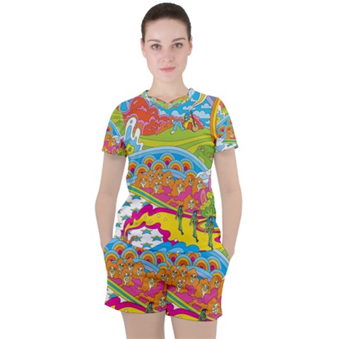 Vintage 1960s Psychedelic Women s T-shirt And Shorts Set by Sarkoni