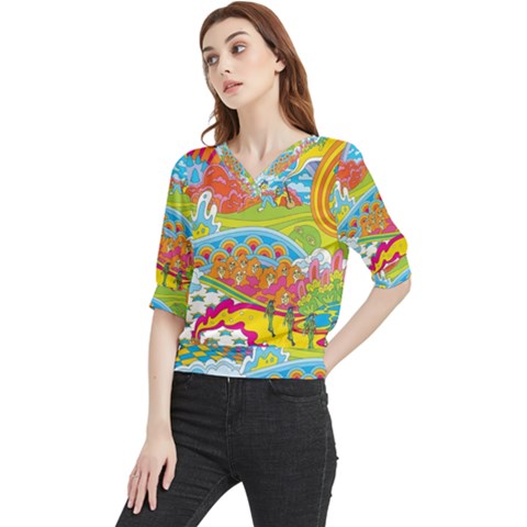 Vintage 1960s Psychedelic Quarter Sleeve Blouse by Sarkoni