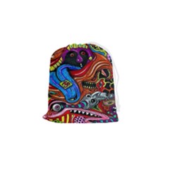 Psychedelic Trippy Hippie  Weird Art Drawstring Pouch (small) by Sarkoni