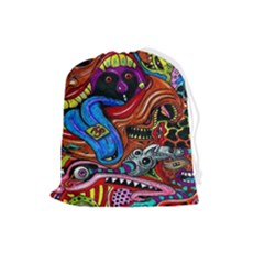 Psychedelic Trippy Hippie  Weird Art Drawstring Pouch (large) by Sarkoni