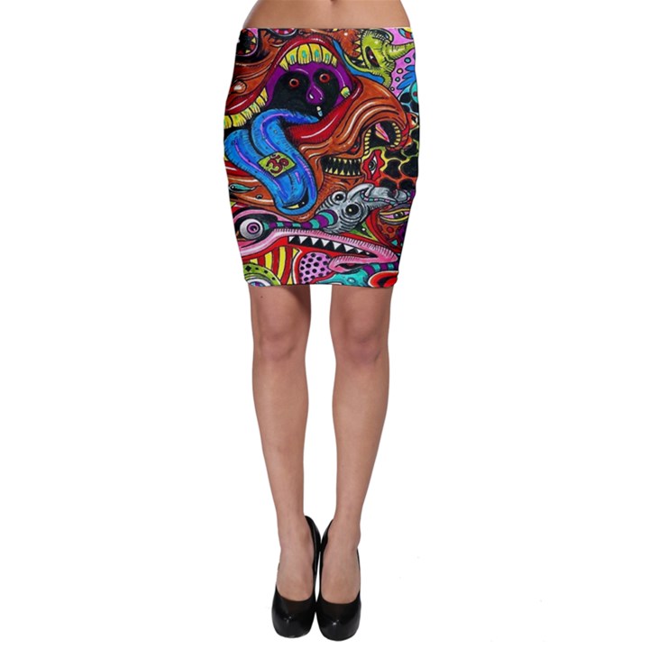 Psychedelic Trippy Hippie  Weird Art Bodycon Skirt