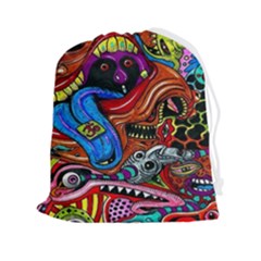 Psychedelic Trippy Hippie  Weird Art Drawstring Pouch (2xl) by Sarkoni