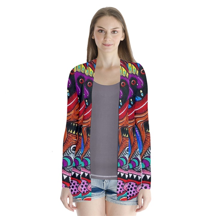 Psychedelic Trippy Hippie  Weird Art Drape Collar Cardigan