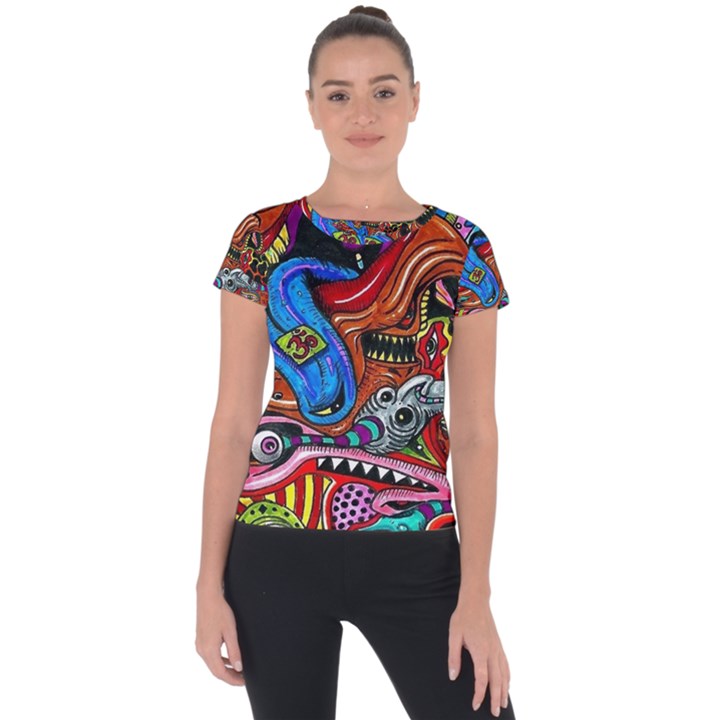 Psychedelic Trippy Hippie  Weird Art Short Sleeve Sports Top 